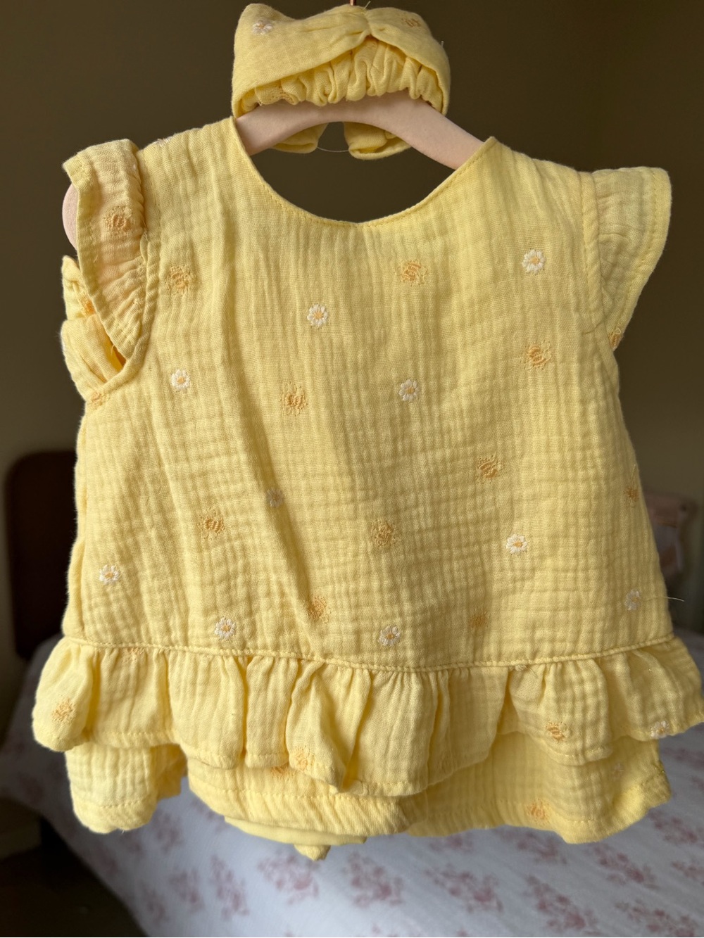 Yellow Baby Girl Ruffle Top with Skirt and Headband - 3 Piece Set